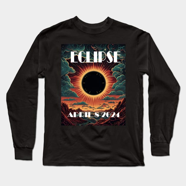 Solar Eclipse 2024 Long Sleeve T-Shirt by Obotan Mmienu